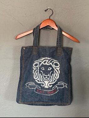 GAP Dark Blue Denim Tote with White Lion Graphic Zodiac Leo